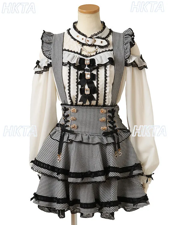 Liz Suspender Skirt 2026 Spring New Fashion Plaid Skirts Sweet Japanese Style Girls Heart Buttons Pleated Short Skirt for Women