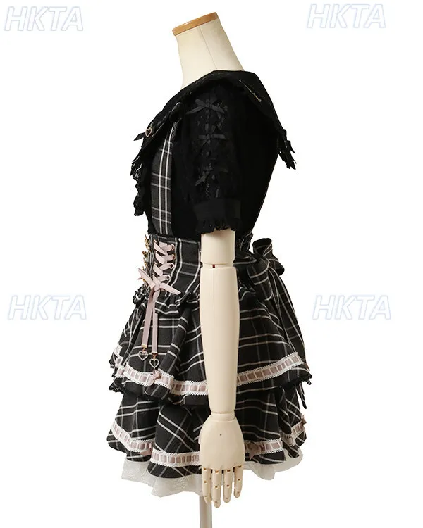 Liz Suspender Skirt 2026 Spring New Fashion Plaid Skirts Sweet Japanese Style Girls Heart Buttons Pleated Short Skirt for Women