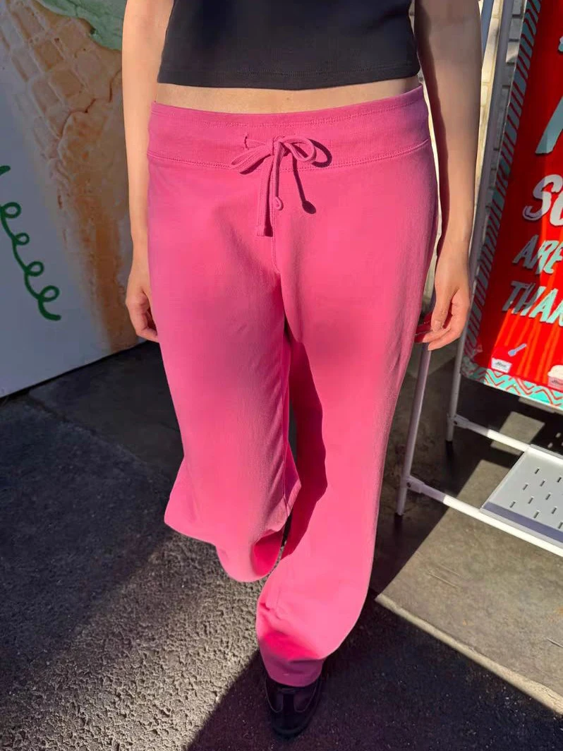 Rose Red Straight Sweatpant Woman Summer Low Waist Drawstring Long Pants Female Solid Casual All-match Cotton Sport Trousers New