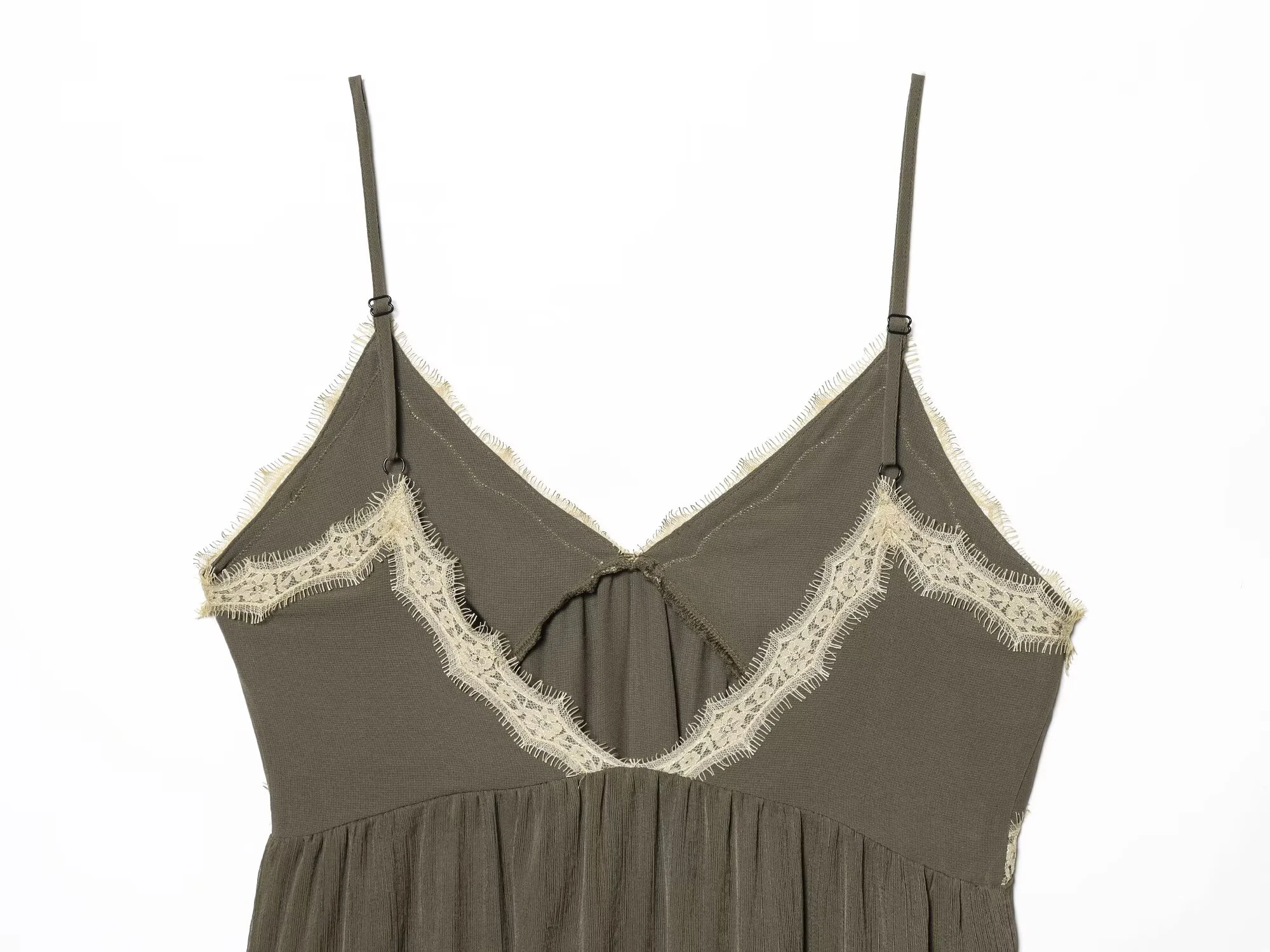 ZERAINS 2026 Spring/Summer New Product Women's V-neck Strap Contrast Splicing Lace Underwear Style Medium length Dress