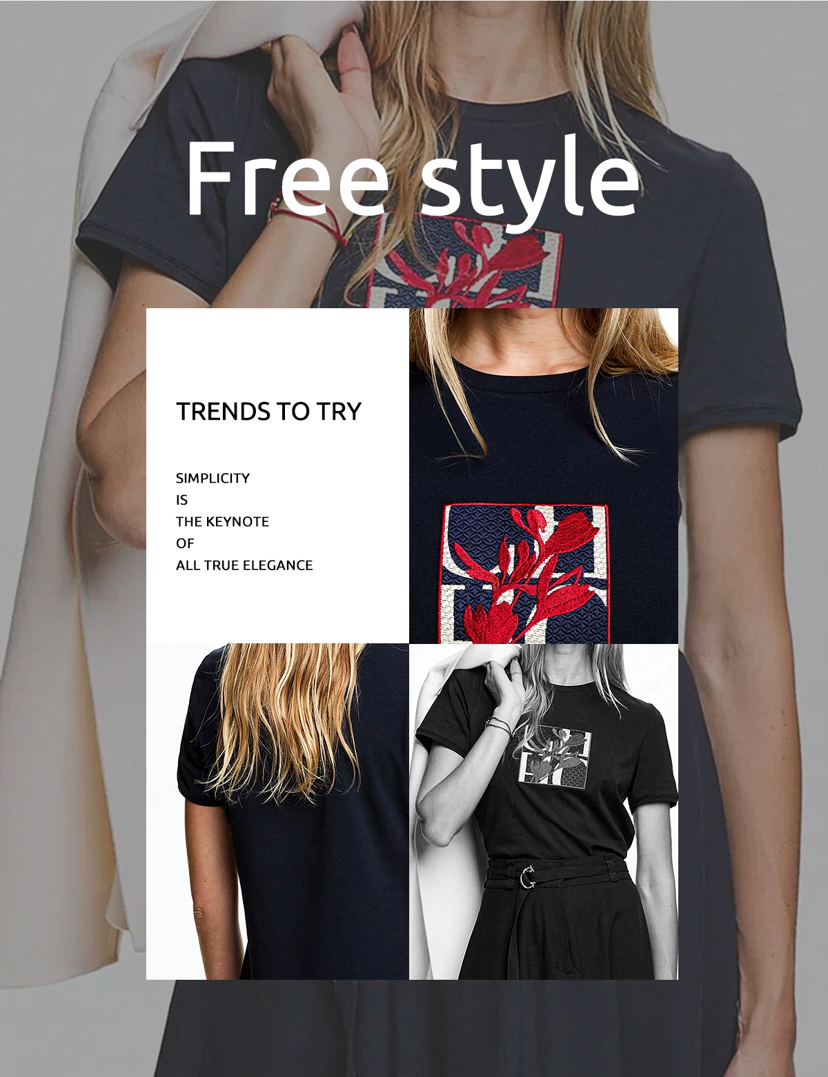 CH Women's Short-Sleeved T-Shirt, with a Round Neckline and Featuring a Red Floral embroidery Design, a Casual Everyday Top