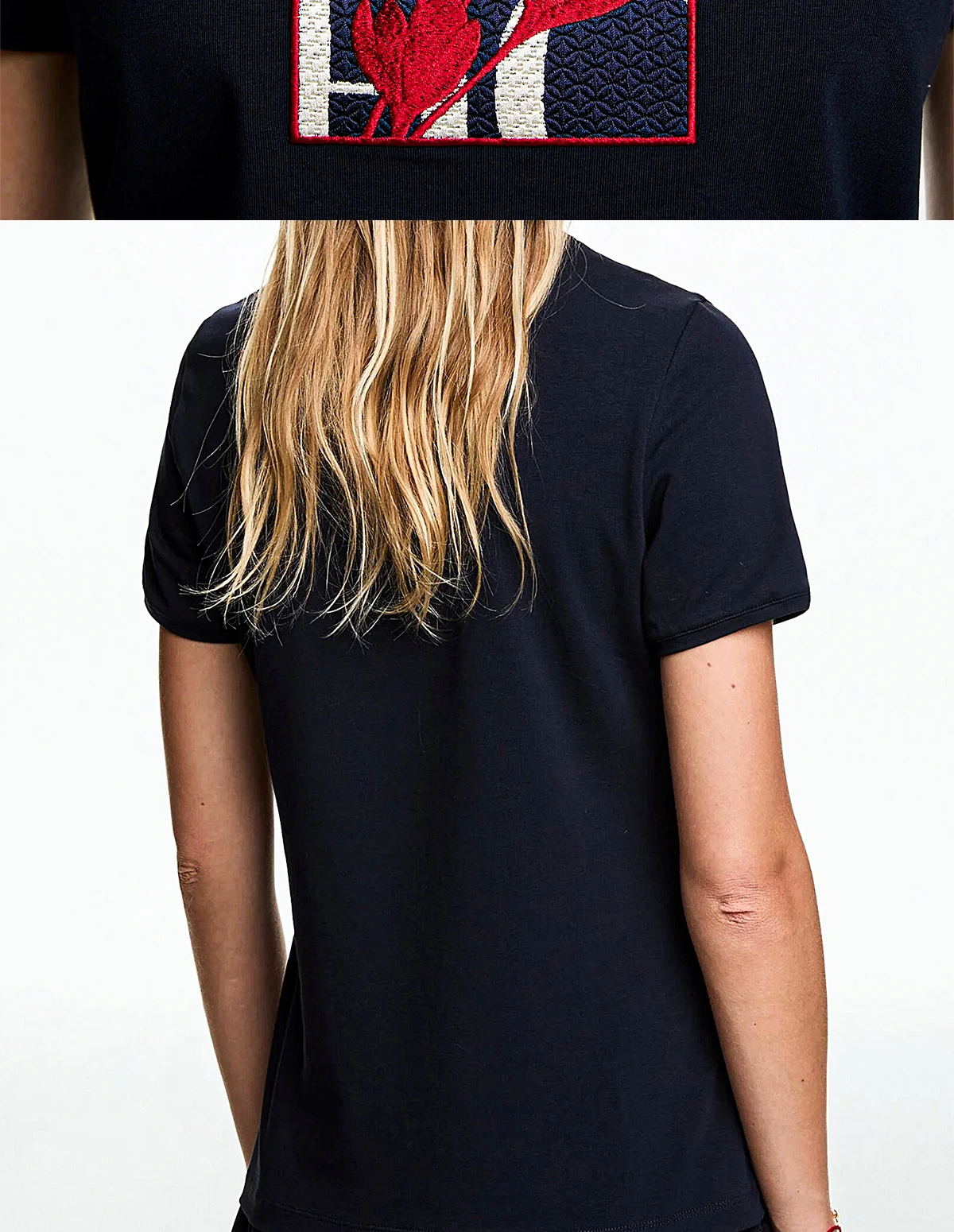 CH Women's Short-Sleeved T-Shirt, with a Round Neckline and Featuring a Red Floral embroidery Design, a Casual Everyday Top