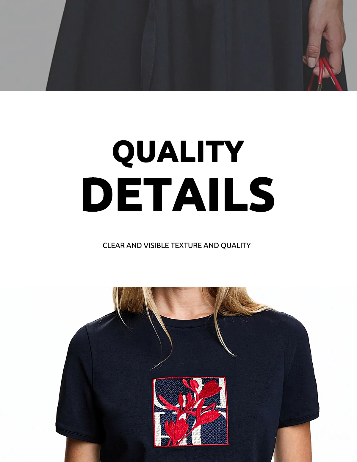 CH Women's Short-Sleeved T-Shirt, with a Round Neckline and Featuring a Red Floral embroidery Design, a Casual Everyday Top