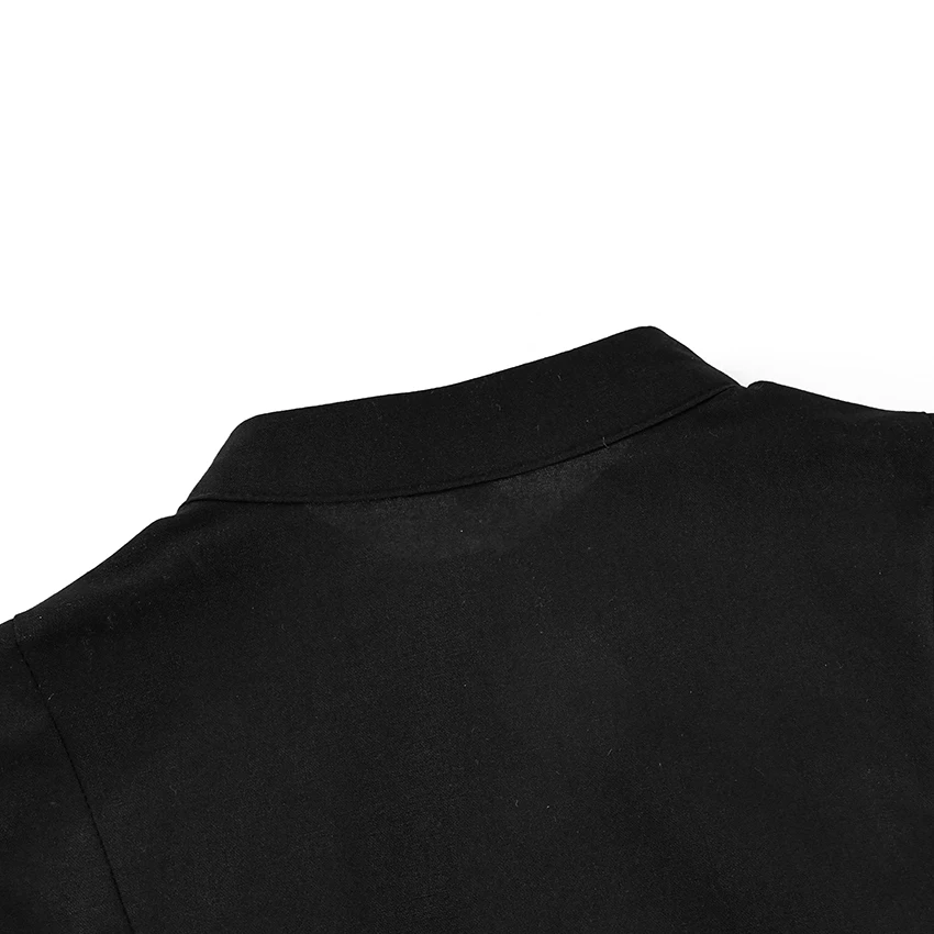 Linad Chinese Style White Print Stand Collar Shirts Female 2026 Vintage Black Puff Sleeve Blouse Women Street Chic Button Up Top
