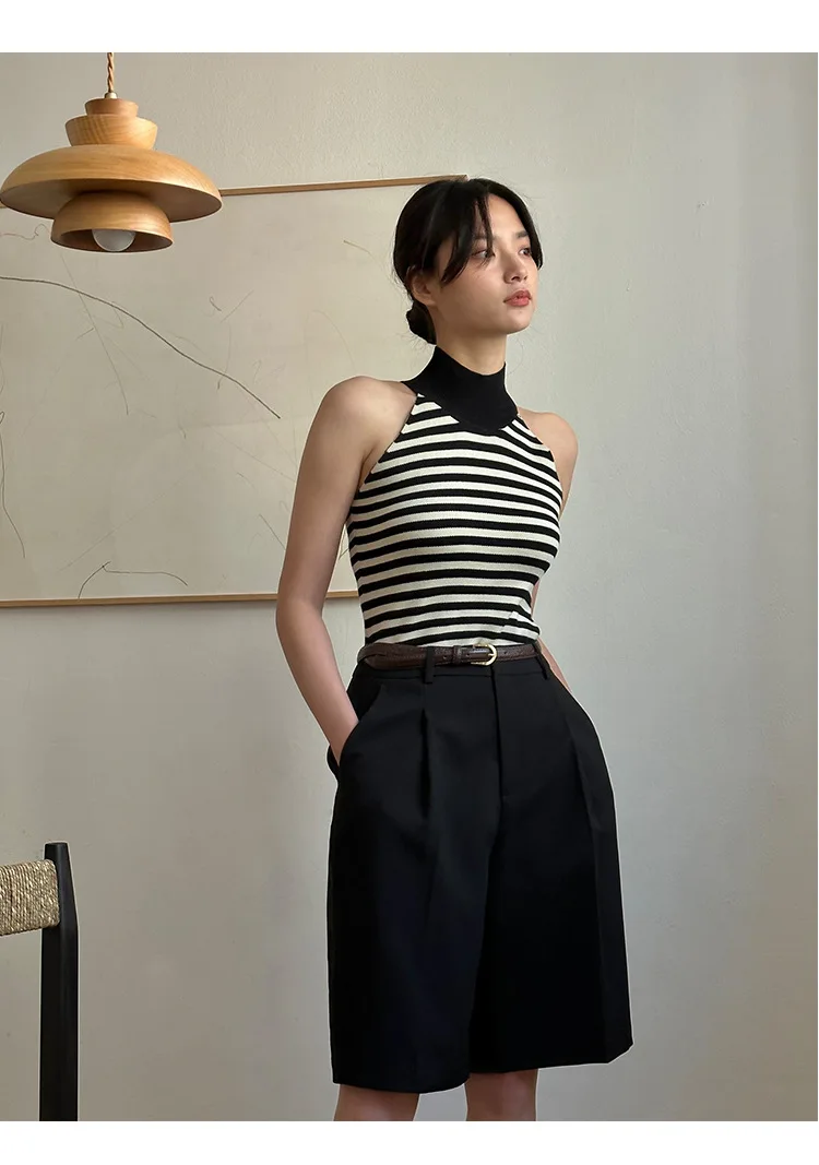 RZIV Women's High Waist Loose Wide Leg Shorts with Belt, Casual Summer