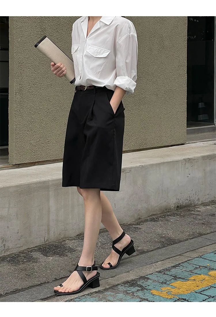 RZIV Women's High Waist Loose Wide Leg Shorts with Belt, Casual Summer