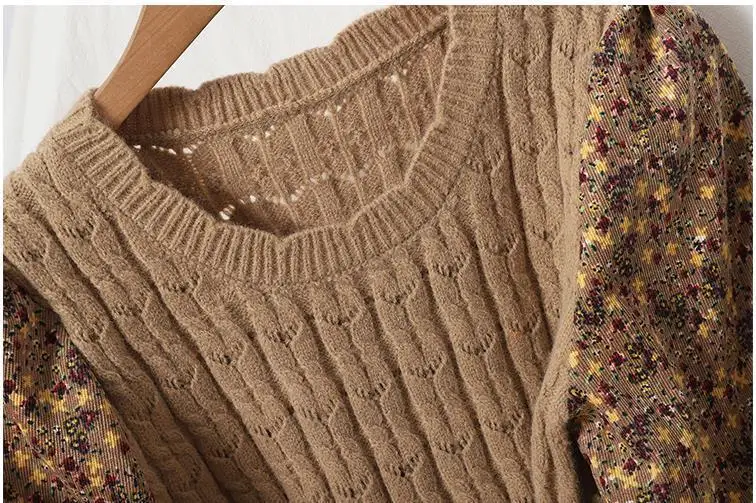 2026 Autumn Winter New Korean Patchwork Bandage Long Sleeved Knitted Dress Women's Fashion Slim Sweet Corduroy Flower Dresses