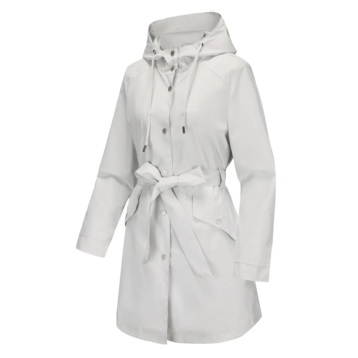 Spring Autumn New Hooded Water-repellent Jacket with Belt Thin Casual Loose Trench Coat Women Windbreaker