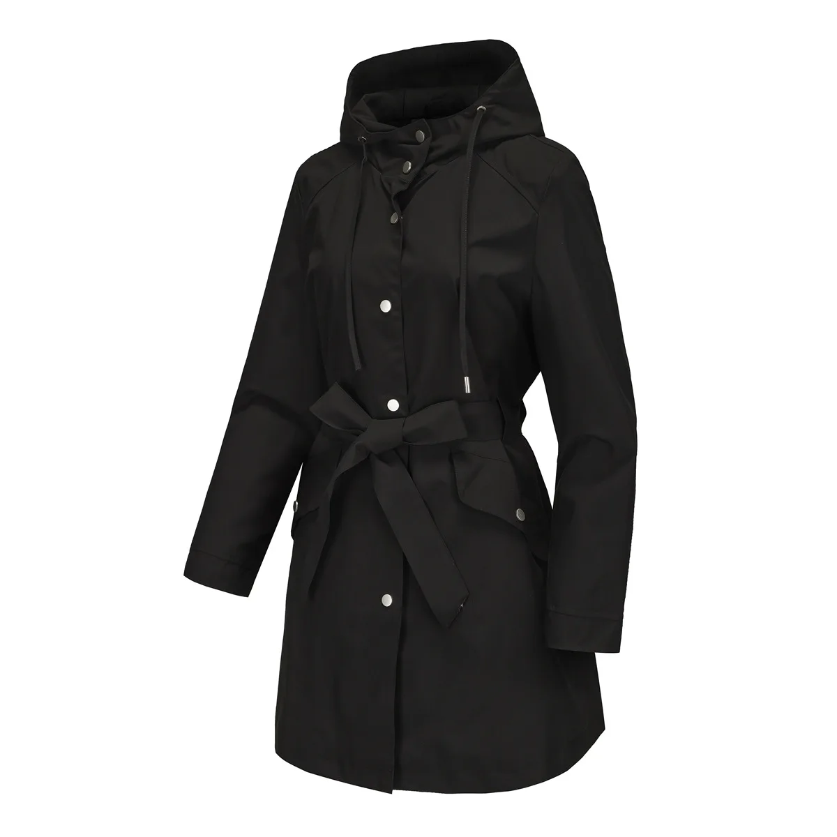 Spring Autumn New Hooded Water-repellent Jacket with Belt Thin Casual Loose Trench Coat Women Windbreaker