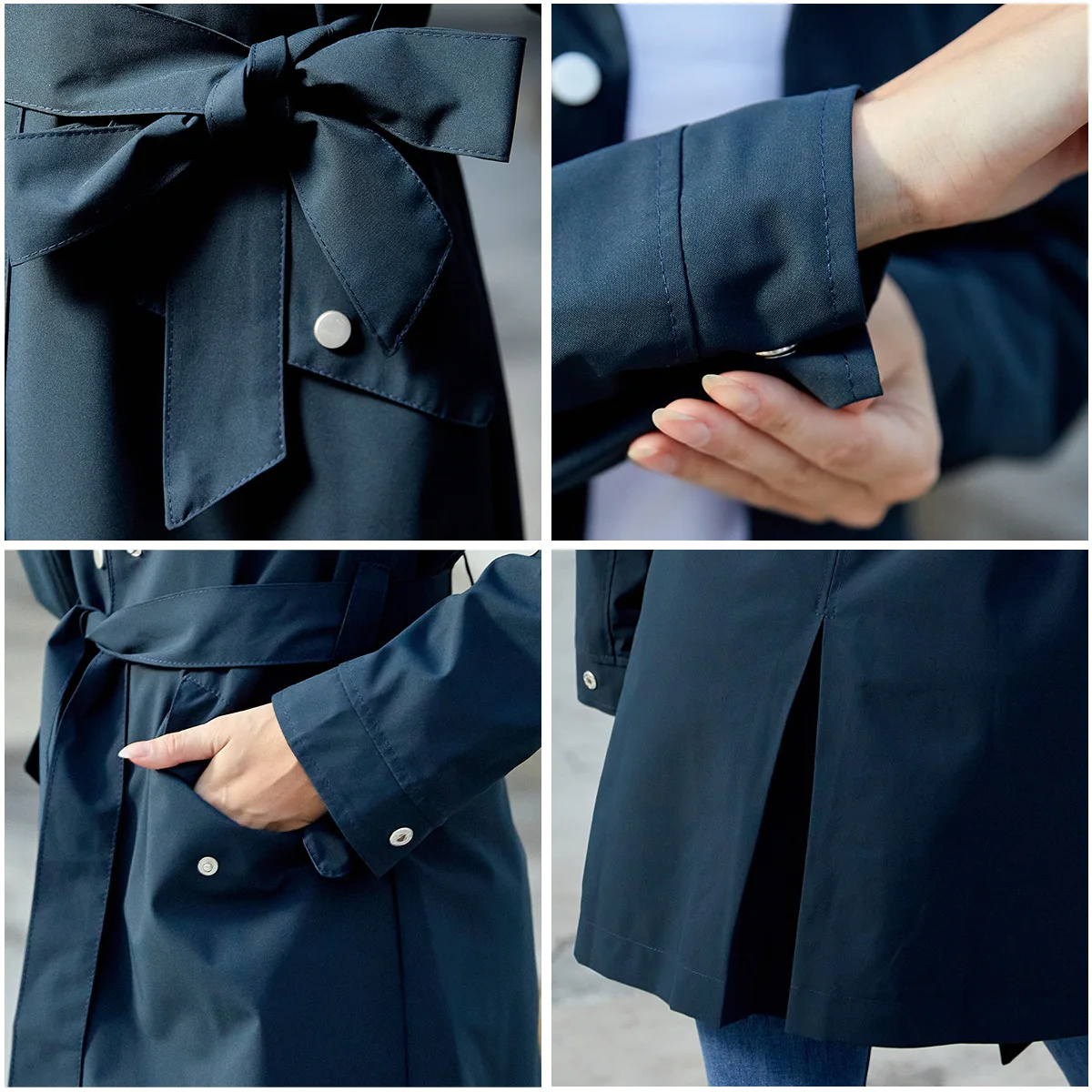 Spring Autumn New Hooded Water-repellent Jacket with Belt Thin Casual Loose Trench Coat Women Windbreaker