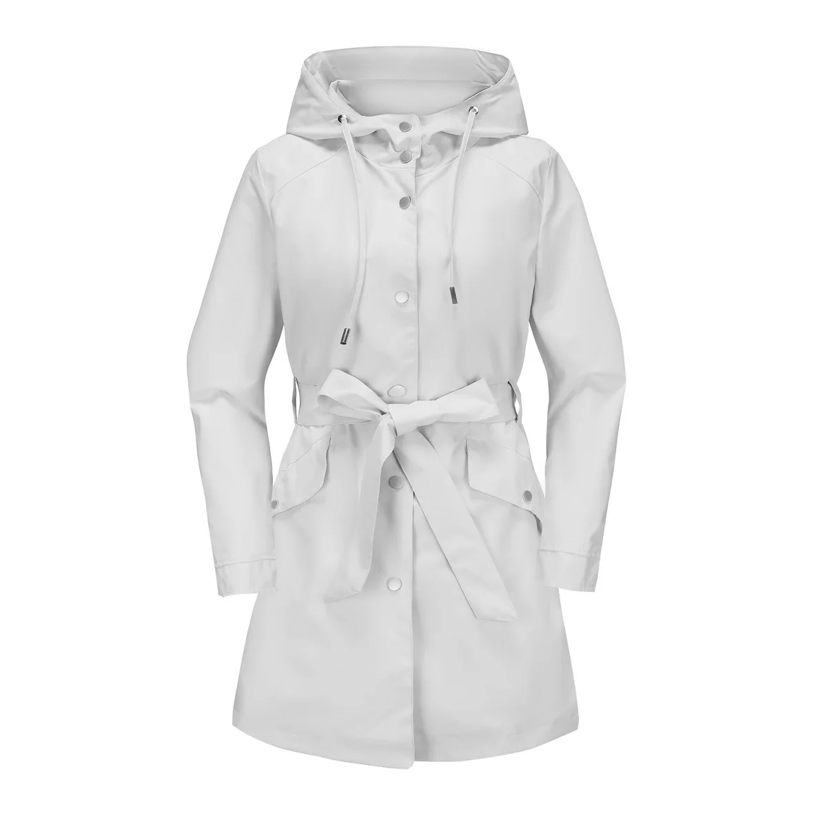 Spring Autumn New Hooded Water-repellent Jacket with Belt Thin Casual Loose Trench Coat Women Windbreaker