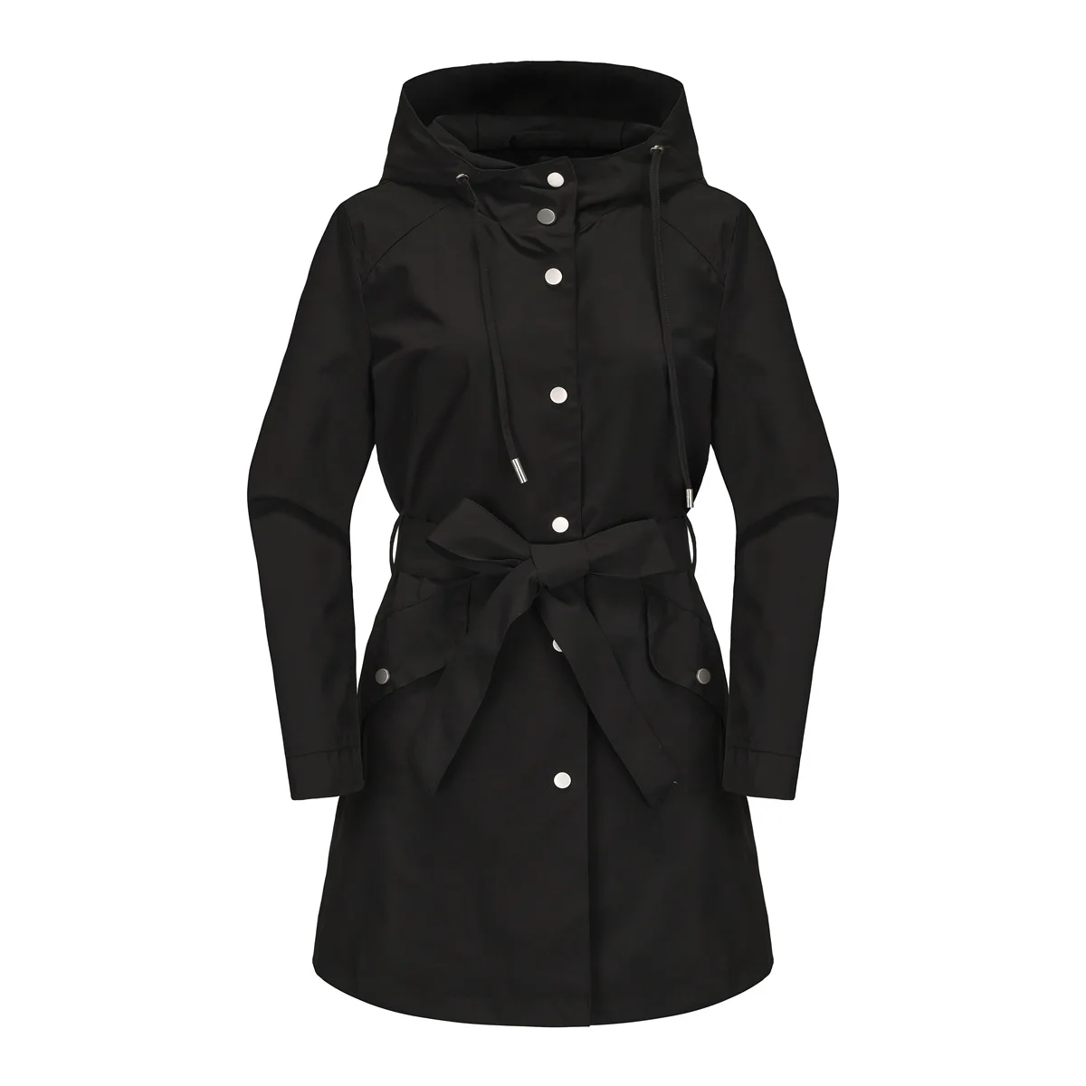 Spring Autumn New Hooded Water-repellent Jacket with Belt Thin Casual Loose Trench Coat Women Windbreaker