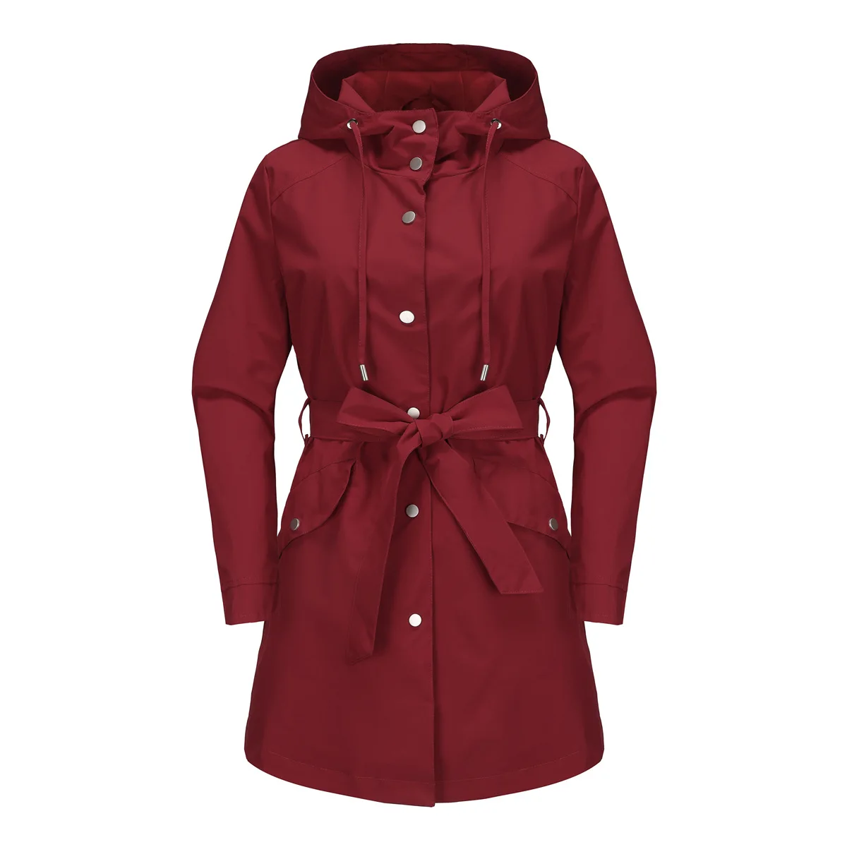 Spring Autumn New Hooded Water-repellent Jacket with Belt Thin Casual Loose Trench Coat Women Windbreaker