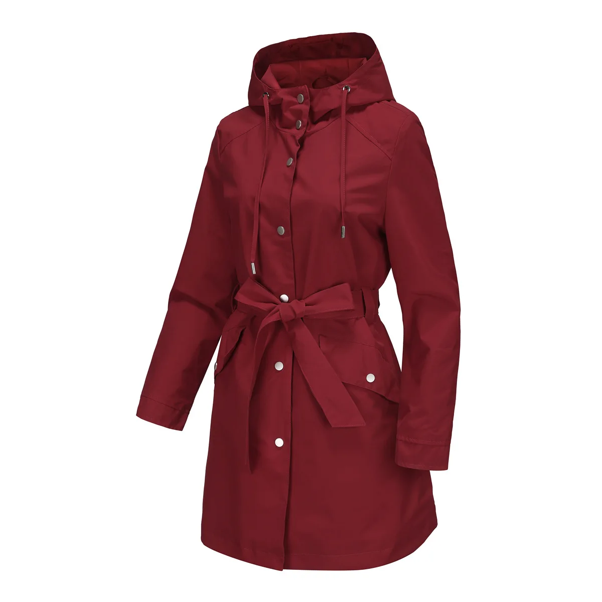 Spring Autumn New Hooded Water-repellent Jacket with Belt Thin Casual Loose Trench Coat Women Windbreaker