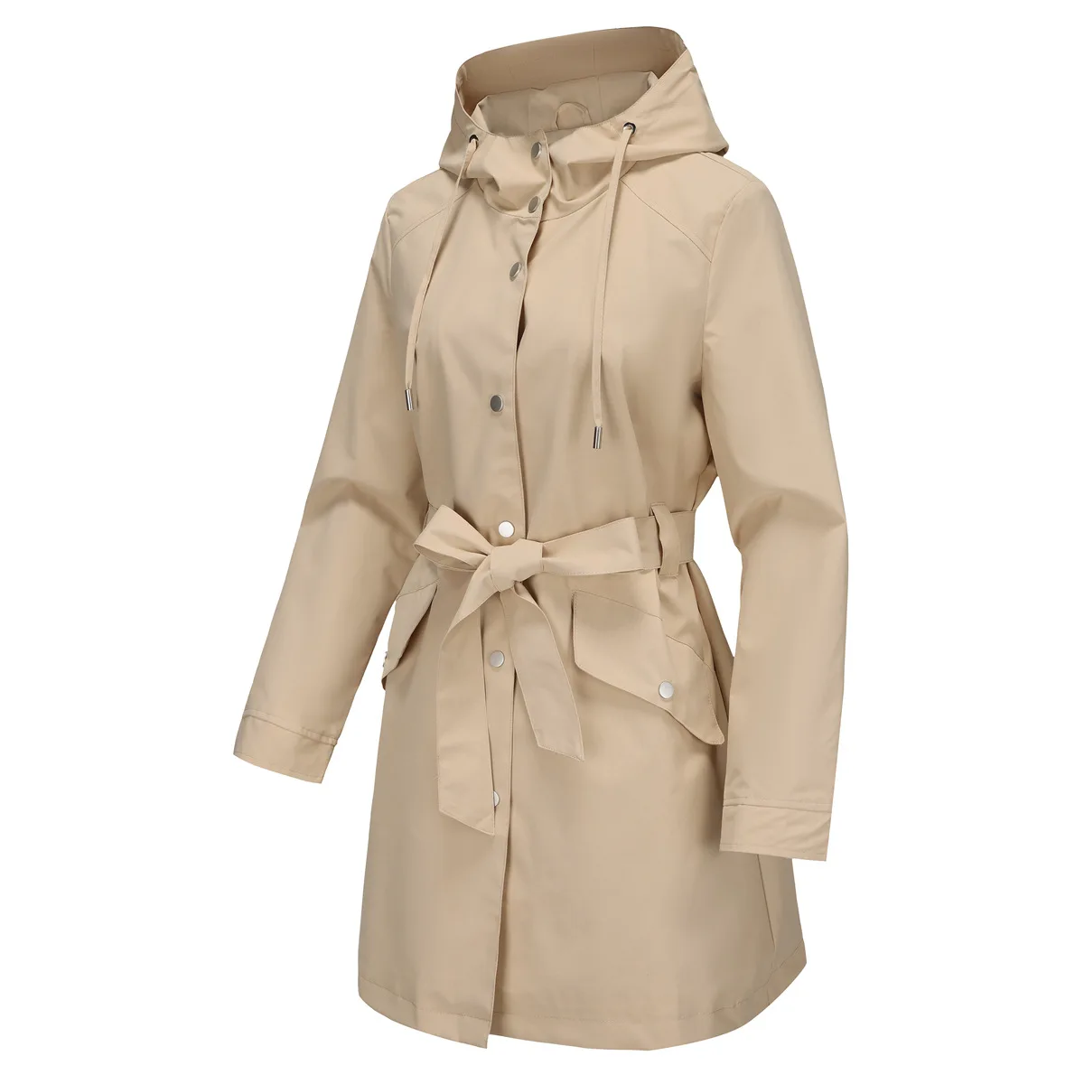 Spring Autumn New Hooded Water-repellent Jacket with Belt Thin Casual Loose Trench Coat Women Windbreaker