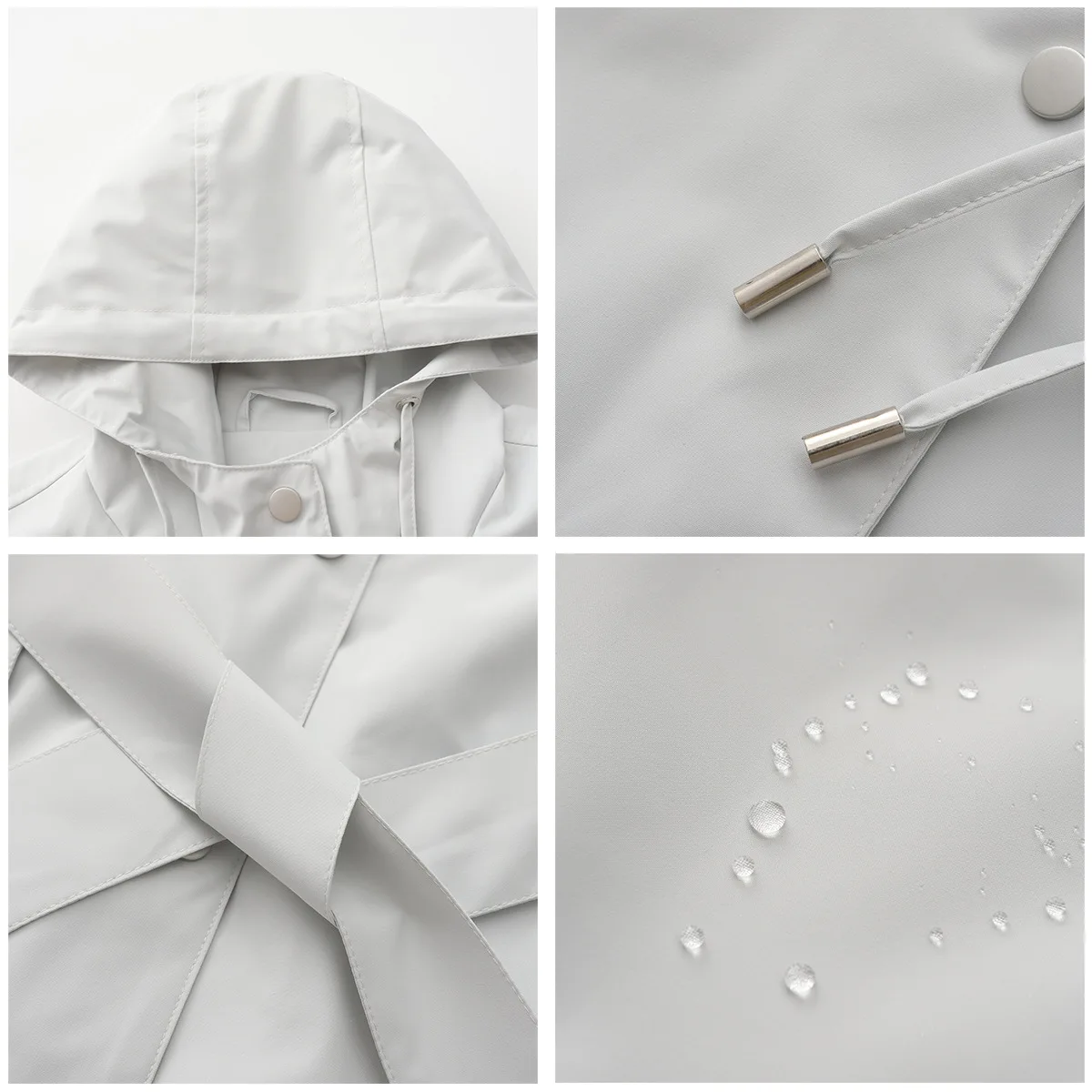 Spring Autumn New Hooded Water-repellent Jacket with Belt Thin Casual Loose Trench Coat Women Windbreaker