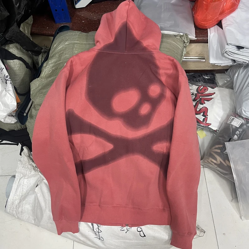 CACTUS JACK Jackets Real Photo Skull Print Pink Casual Hooded for Men Women Letter Embroide Casual Zipper Coat