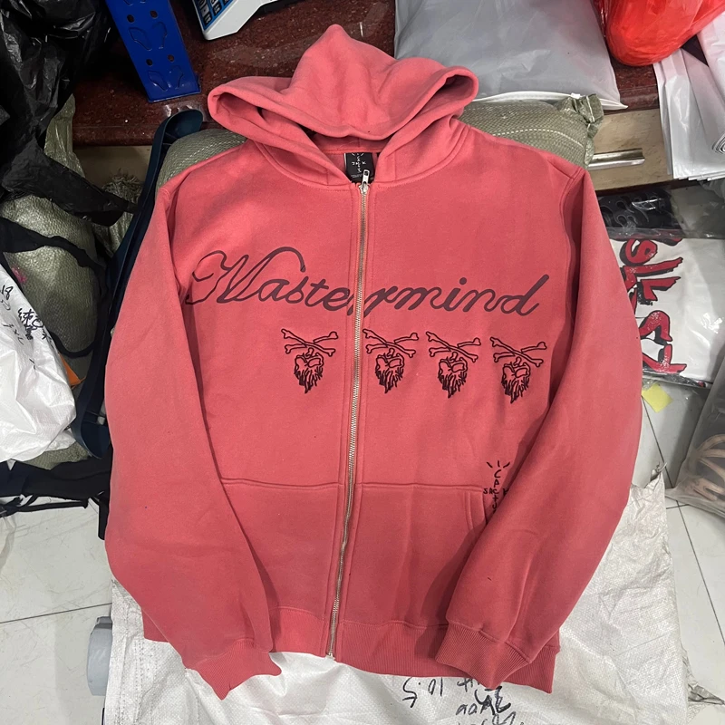CACTUS JACK Jackets Real Photo Skull Print Pink Casual Hooded for Men Women Letter Embroide Casual Zipper Coat