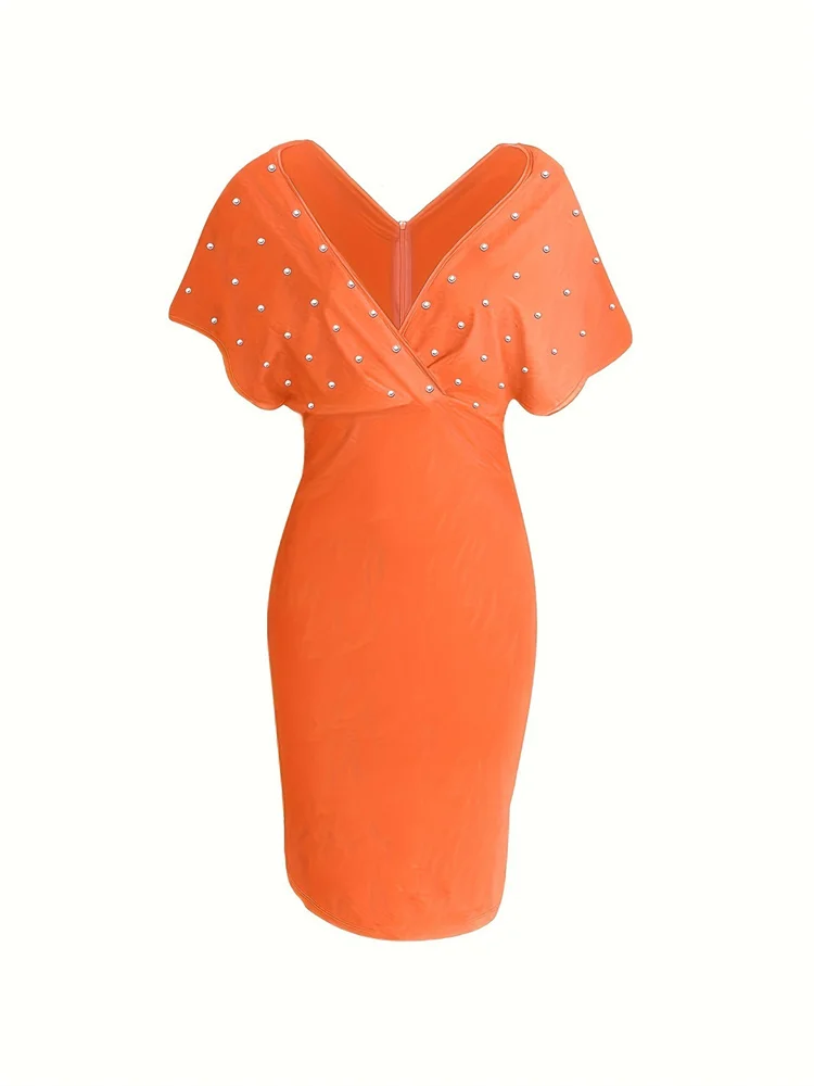 Wmstar Dress Women 2024 Solid Color Strapless V Neck Half Sleeve Back Zipper Bubble Bead Fashion Dresses Wholesale Dropshipping
