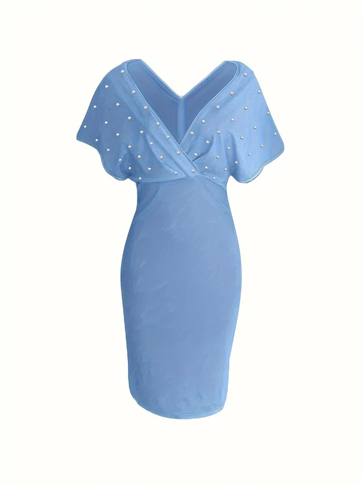 Wmstar Dress Women 2024 Solid Color Strapless V Neck Half Sleeve Back Zipper Bubble Bead Fashion Dresses Wholesale Dropshipping