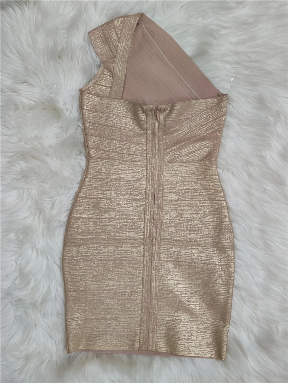 High Quality Celebrity One Shoulder Foiling Gold Print Rayon Bandage Dress Elegant Club Party Dress Vestidos