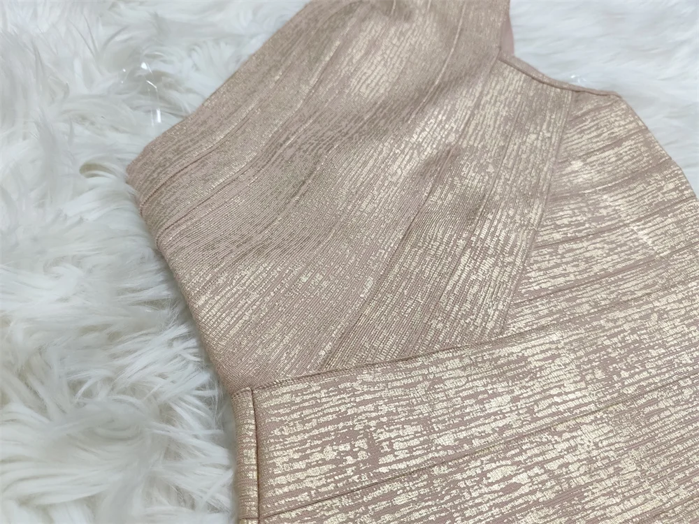 High Quality Celebrity One Shoulder Foiling Gold Print Rayon Bandage Dress Elegant Club Party Dress Vestidos