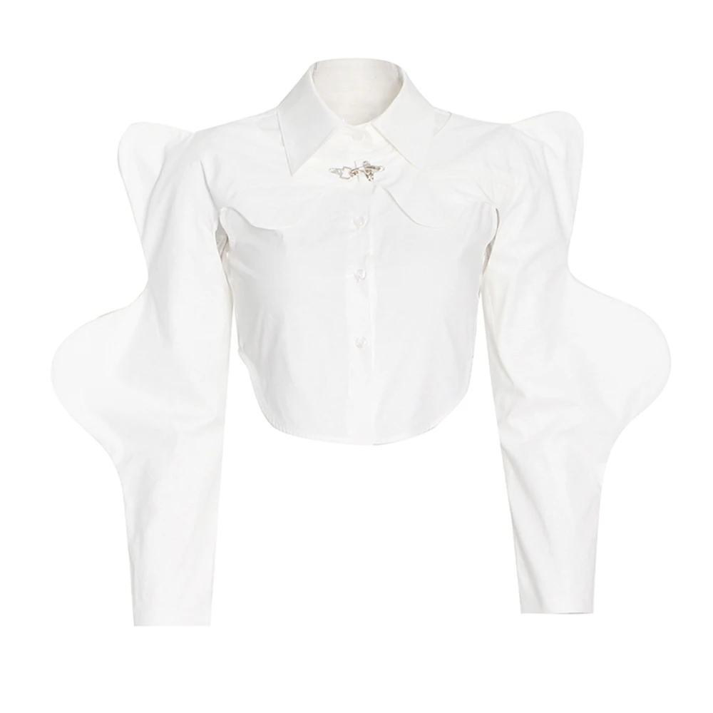 TWOTWINSTYLE Solid Two Piece Set Womens Lapel Sleeveless Vest Round Neck Puff Sleeve Shawl Slim Sets Female Clothes 2022 Fashion