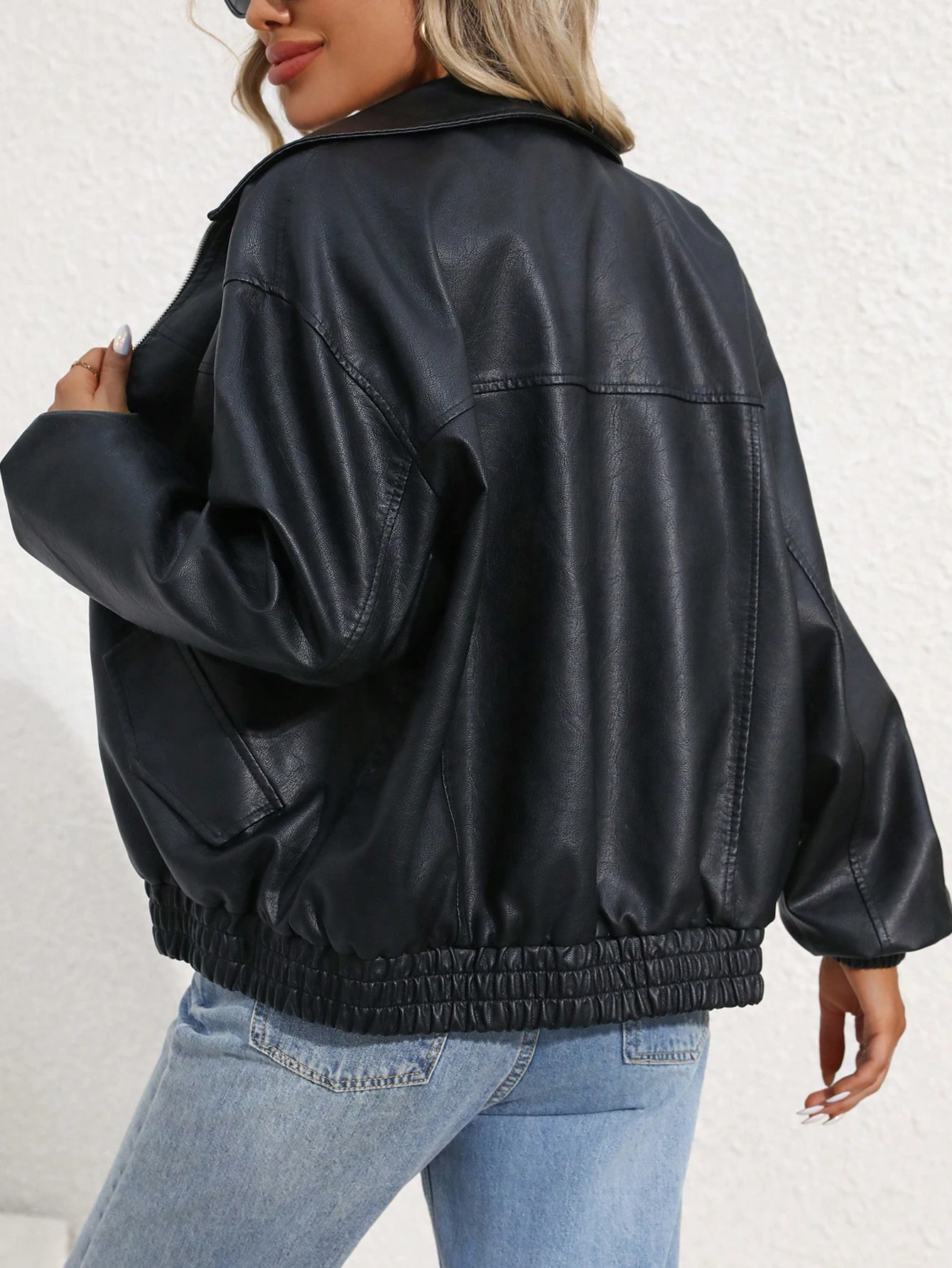 Ailegogo Streetwear Women Retro Loose Short Pu Faux Leather Jacket Spring Autumn Female Zipper Coat Vintage Moto Biker Outwear