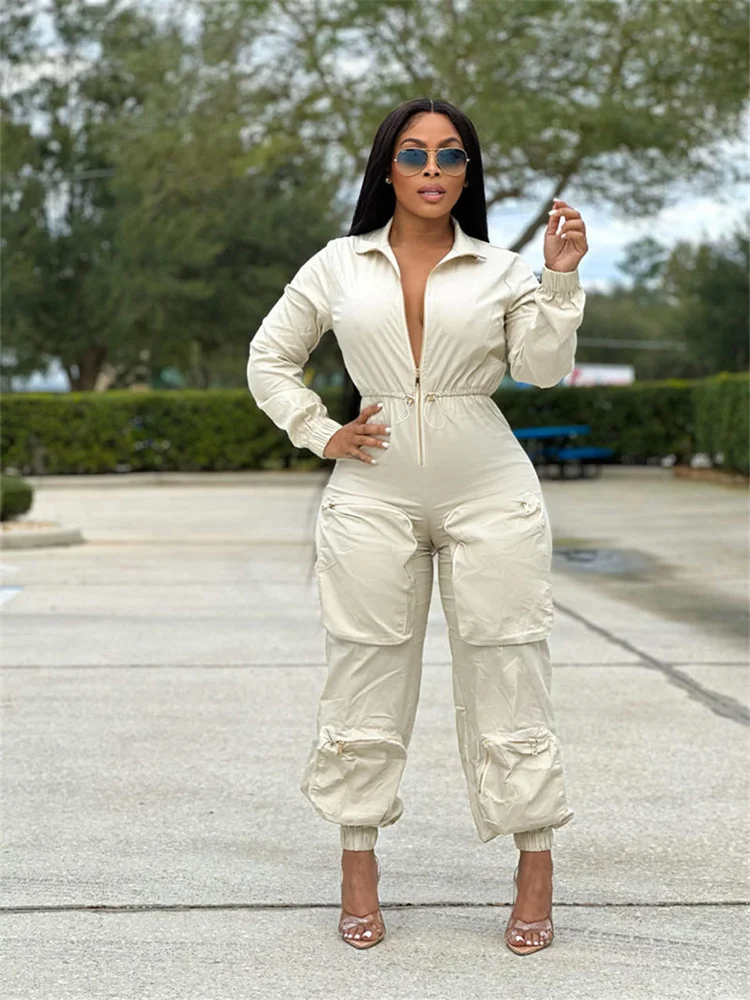 Wmstar Women Jumpsuit S-2XL Solid One Piece Outfits Zipper Cargo Bodysuit Fashion New in Fall Clothes Wholesale Drop Shipping