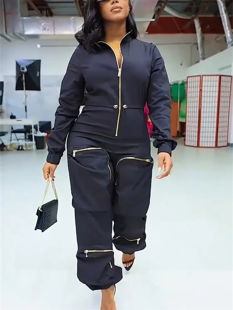 Wmstar Women Jumpsuit S-2XL Solid One Piece Outfits Zipper Cargo Bodysuit Fashion New in Fall Clothes Wholesale Drop Shipping