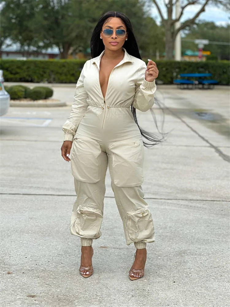 Wmstar Women Jumpsuit S-2XL Solid One Piece Outfits Zipper Cargo Bodysuit Fashion New in Fall Clothes Wholesale Drop Shipping