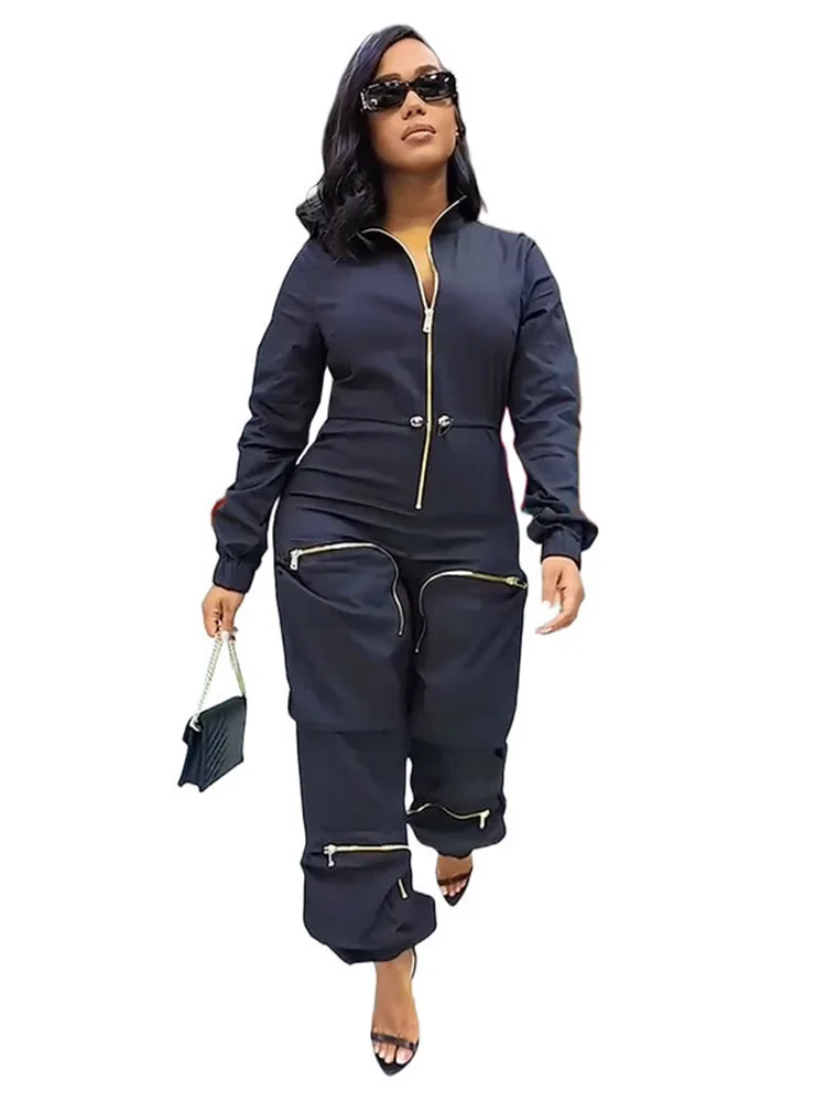 Wmstar Women Jumpsuit S-2XL Solid One Piece Outfits Zipper Cargo Bodysuit Fashion New in Fall Clothes Wholesale Drop Shipping