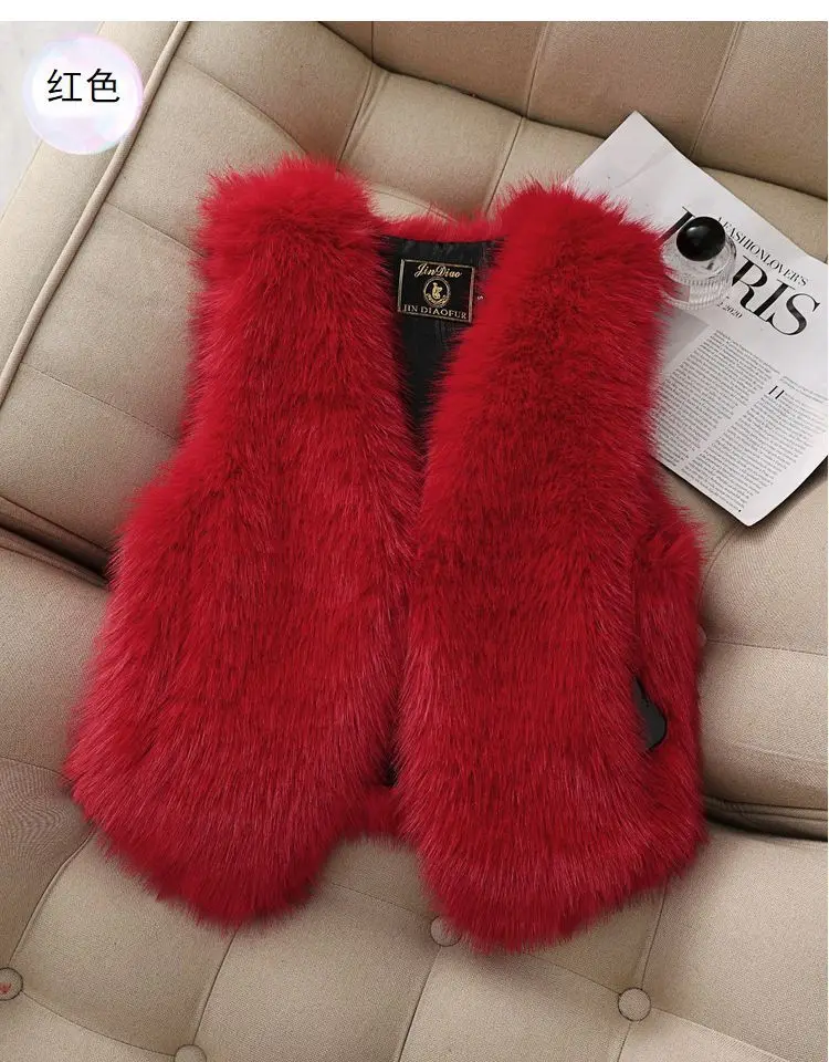 Autumn winter Imitation Fox fur vest Jacket For women Fashion Thick V-neck sleeveless Coat Female Short Faux Fur Waistcoat Tops