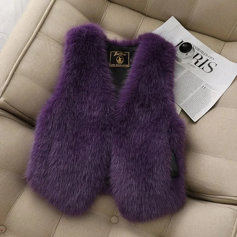 Autumn winter Imitation Fox fur vest Jacket For women Fashion Thick V-neck sleeveless Coat Female Short Faux Fur Waistcoat Tops