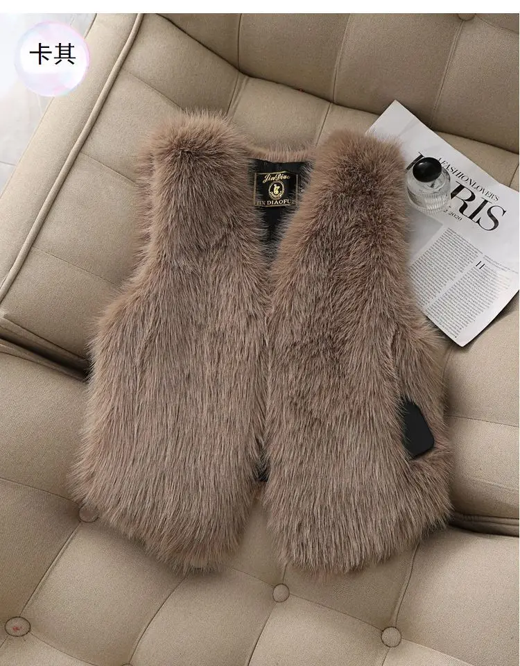 Autumn winter Imitation Fox fur vest Jacket For women Fashion Thick V-neck sleeveless Coat Female Short Faux Fur Waistcoat Tops