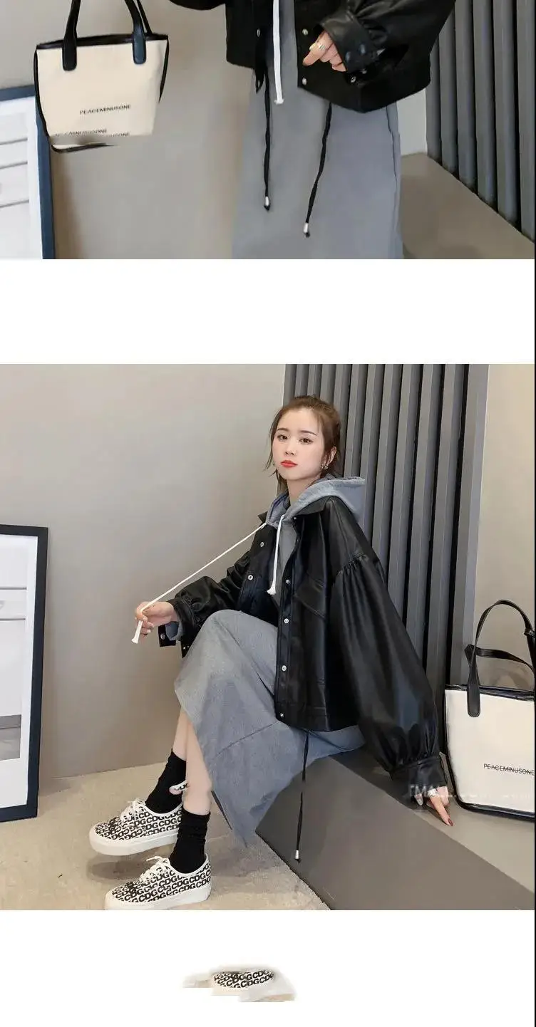 New Autumn Winter Faux Leather Jacket Women Oversize PU Coat Loose Casual Streetwear Female Cardigan