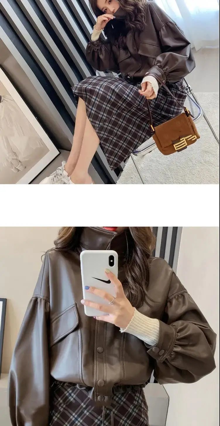 New Autumn Winter Faux Leather Jacket Women Oversize PU Coat Loose Casual Streetwear Female Cardigan