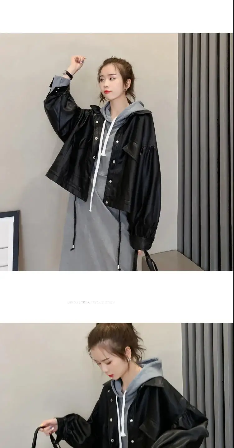 New Autumn Winter Faux Leather Jacket Women Oversize PU Coat Loose Casual Streetwear Female Cardigan