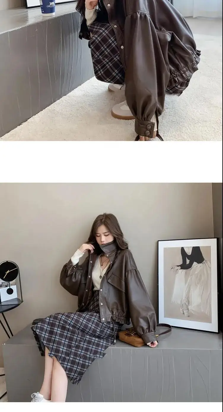 New Autumn Winter Faux Leather Jacket Women Oversize PU Coat Loose Casual Streetwear Female Cardigan