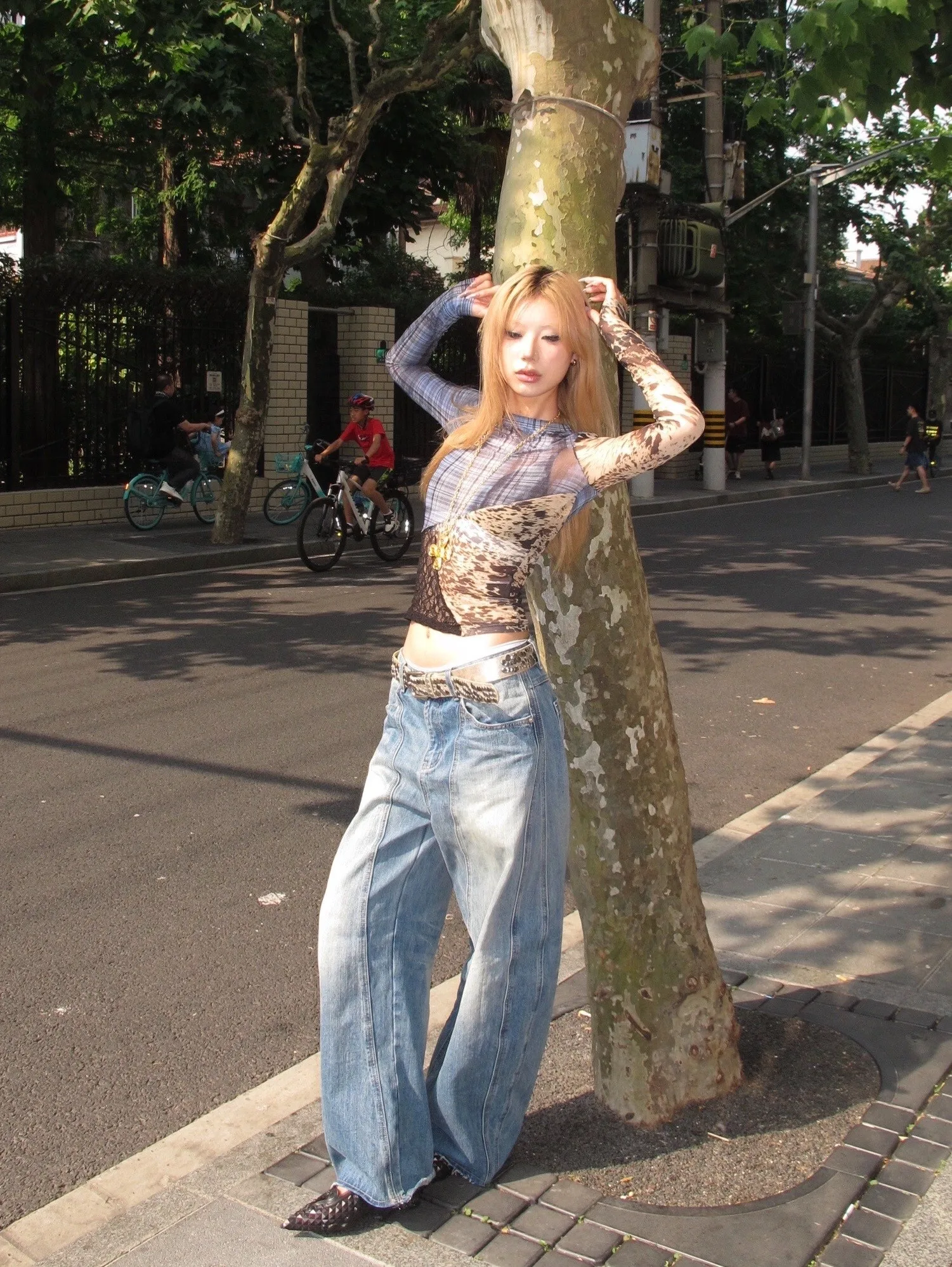 Karrram Japanese Y2k Patchwork Mesh Tops Trashy 2000s Lace Sheer Top Grunge Aesthetics Irregular T-shirt Vintage Harajuku Korean