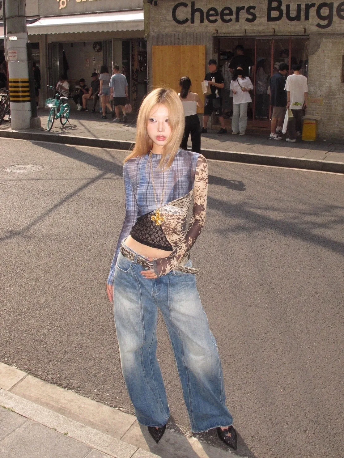 Karrram Japanese Y2k Patchwork Mesh Tops Trashy 2000s Lace Sheer Top Grunge Aesthetics Irregular T-shirt Vintage Harajuku Korean