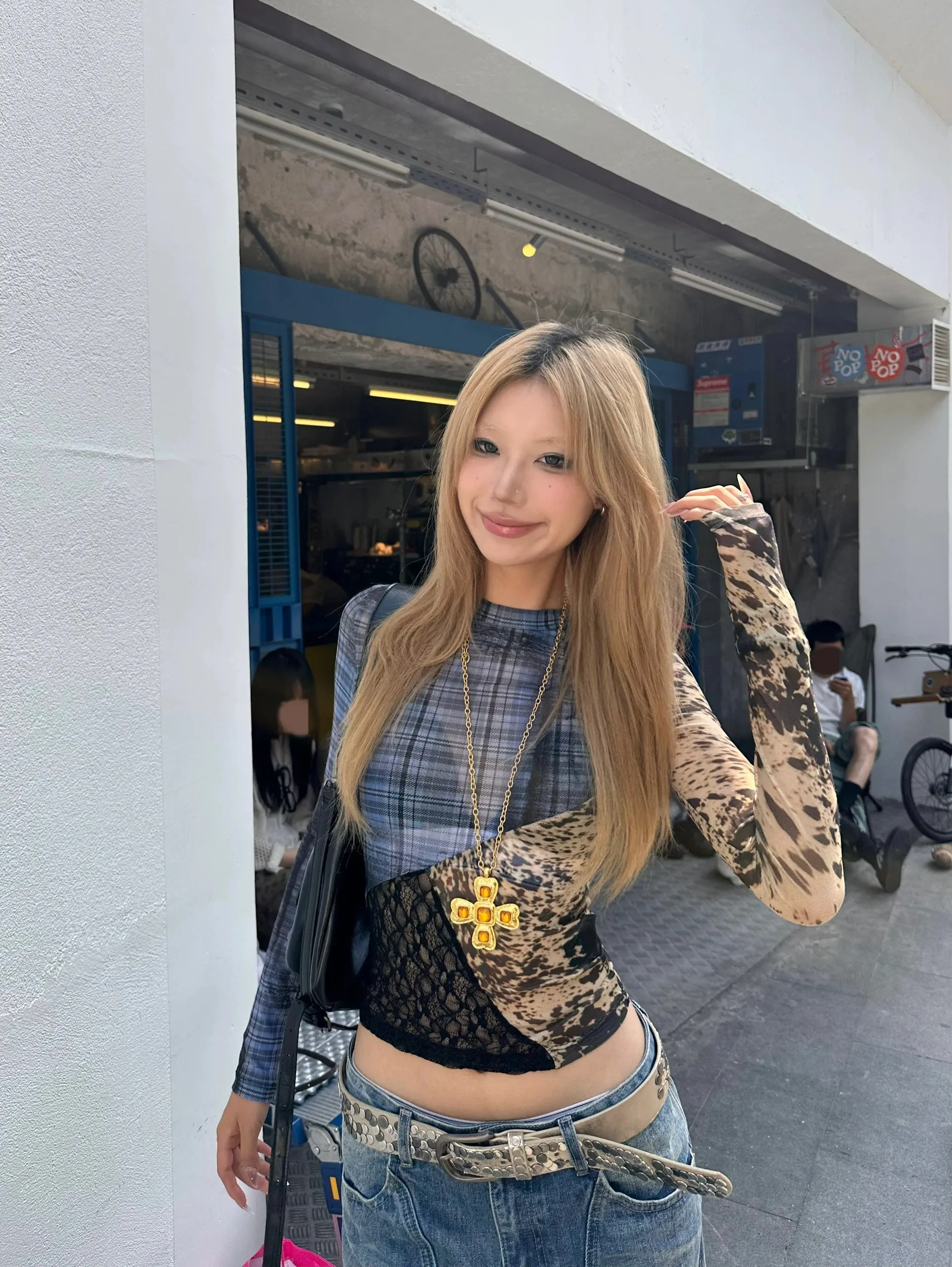 Karrram Japanese Y2k Patchwork Mesh Tops Trashy 2000s Lace Sheer Top Grunge Aesthetics Irregular T-shirt Vintage Harajuku Korean