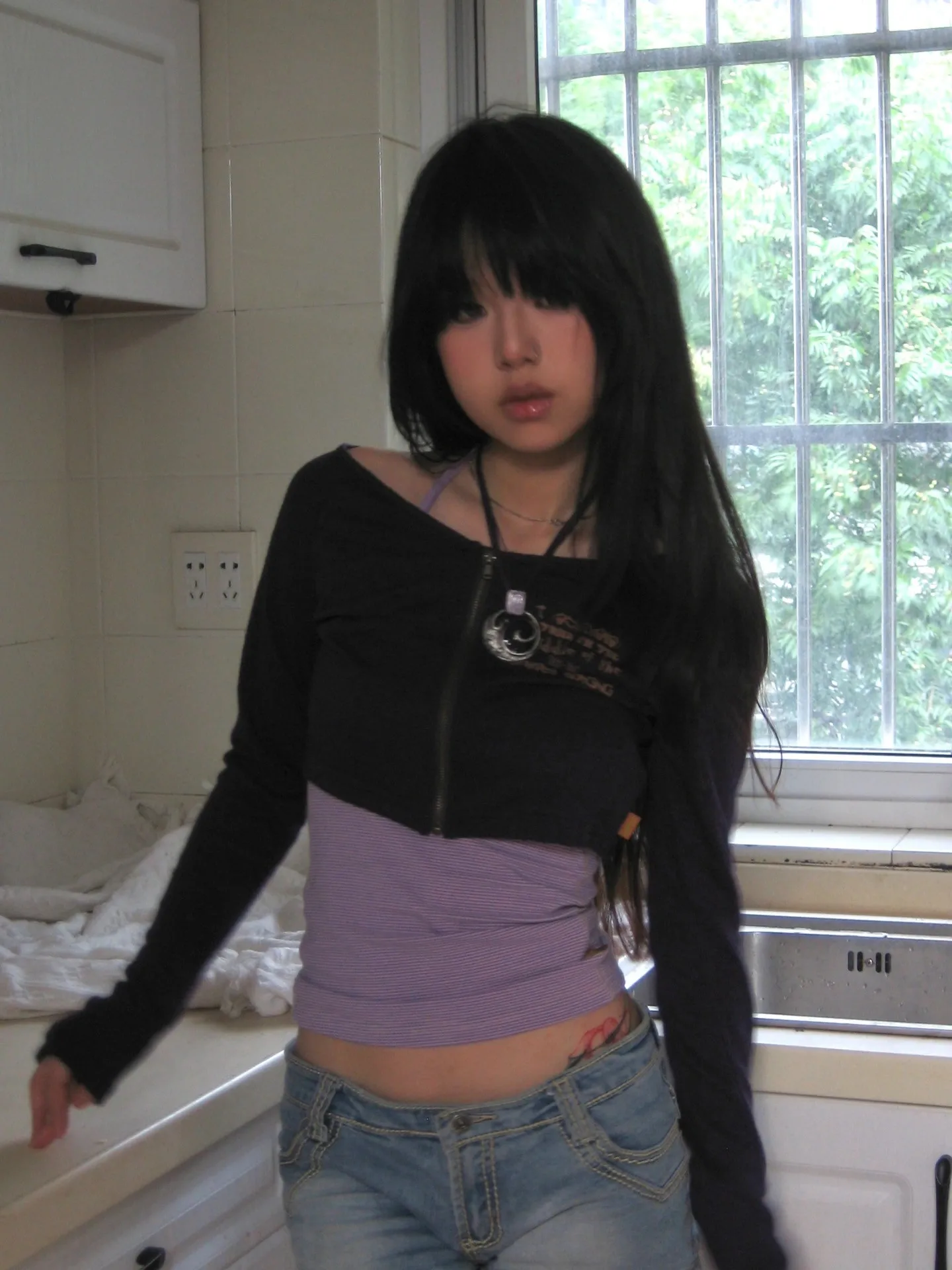 Karrram Japanese Y2k Tops Two Piece Set Grunge Aesthetics Patchwork T-shirt Vintage American Retro Zipper Tee Shirt High Street