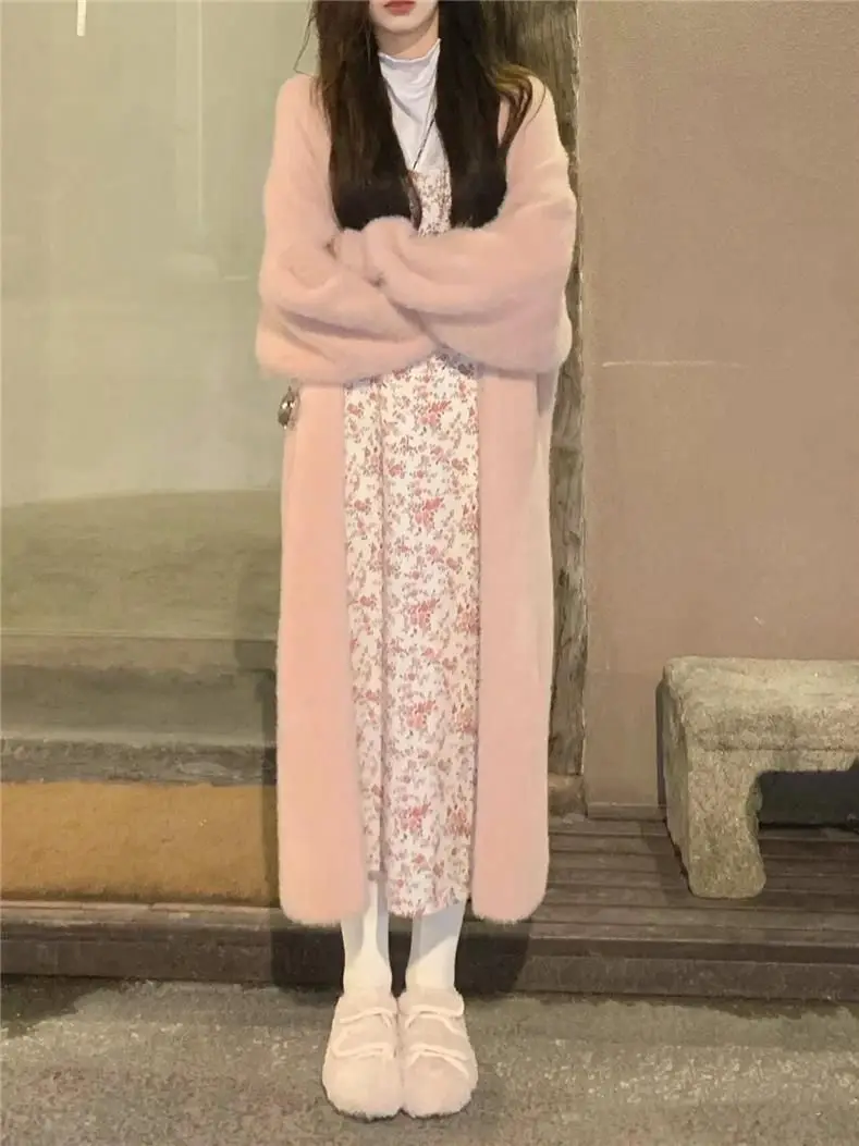 white Long Cardigan for women 2026 new winter clothes Knitted fluffy long sleeve Cashmere sweater coat korean style warm vintage
