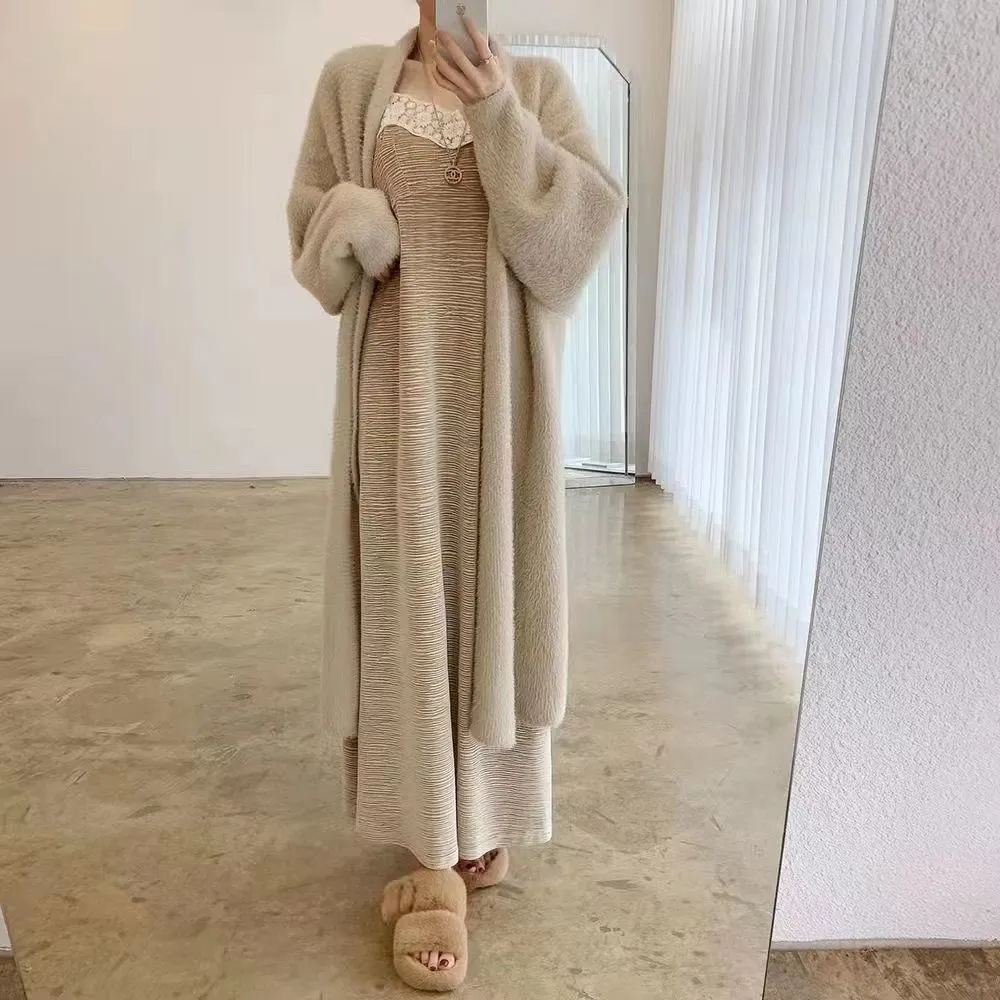 white Long Cardigan for women 2026 new winter clothes Knitted fluffy long sleeve Cashmere sweater coat korean style warm vintage
