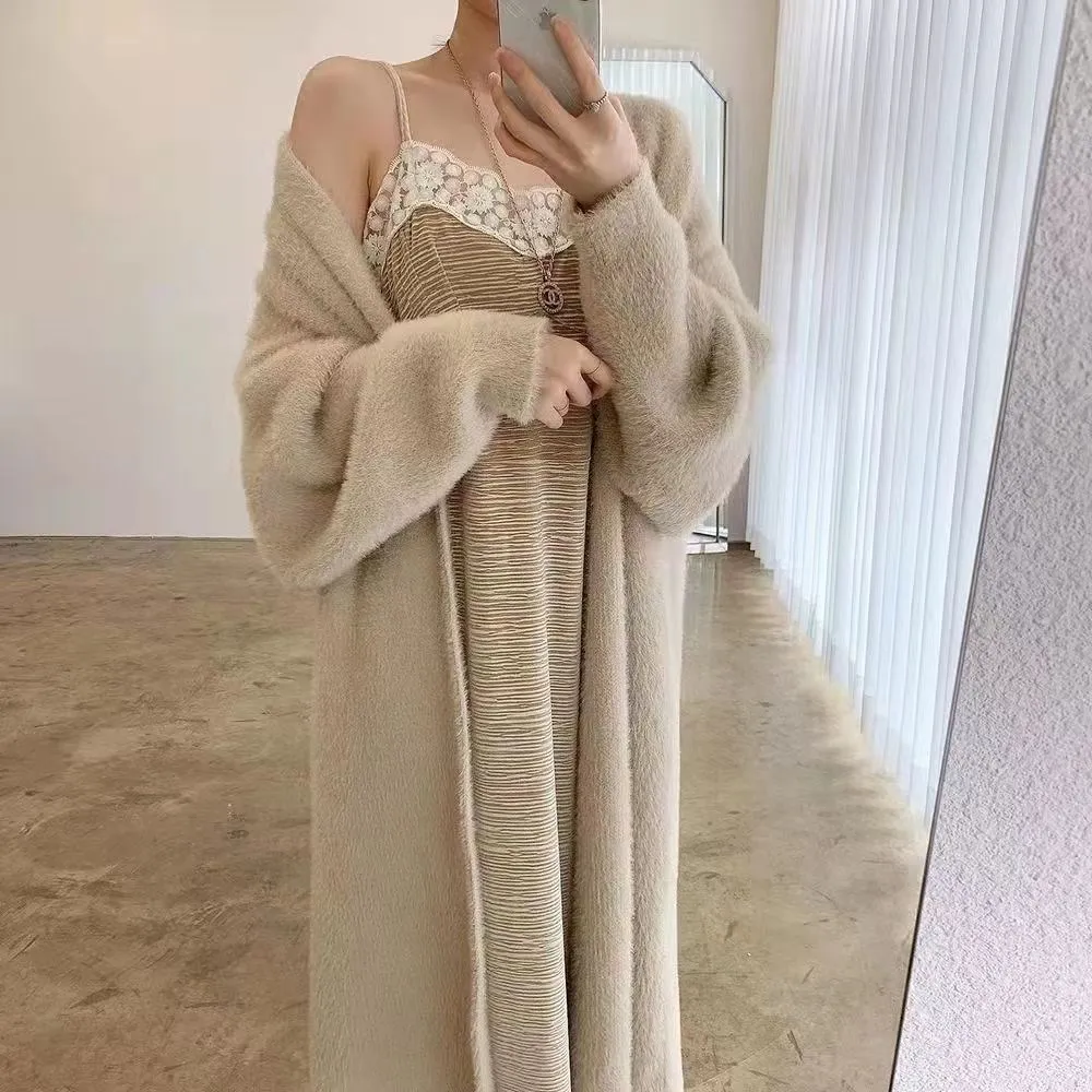 white Long Cardigan for women 2026 new winter clothes Knitted fluffy long sleeve Cashmere sweater coat korean style warm vintage