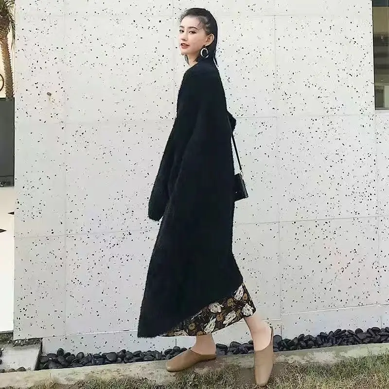 white Long Cardigan for women 2026 new winter clothes Knitted fluffy long sleeve Cashmere sweater coat korean style warm vintage