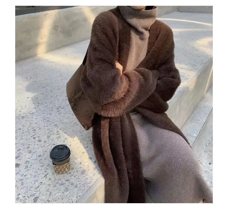 white Long Cardigan for women 2026 new winter clothes Knitted fluffy long sleeve Cashmere sweater coat korean style warm vintage