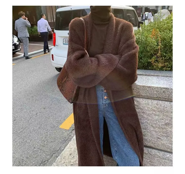 white Long Cardigan for women 2026 new winter clothes Knitted fluffy long sleeve Cashmere sweater coat korean style warm vintage