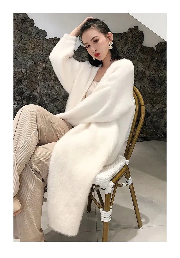 white Long Cardigan for women 2026 new winter clothes Knitted fluffy long sleeve Cashmere sweater coat korean style warm vintage